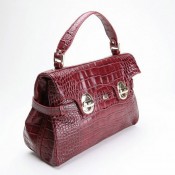 Lancel Sac Angéle Rouge Foncé Cuir Croco